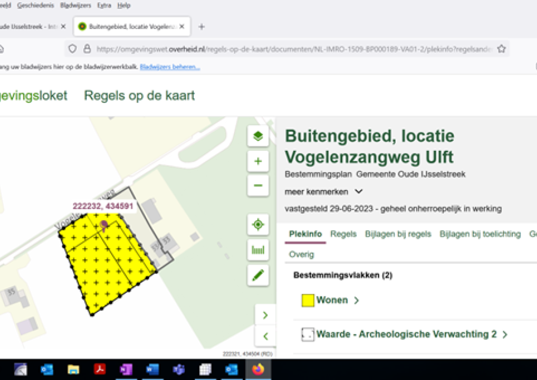 Uitsnede huidig omgevingsplan Buitengebied, locatie Vogelenzangweg Ulft (wonen)