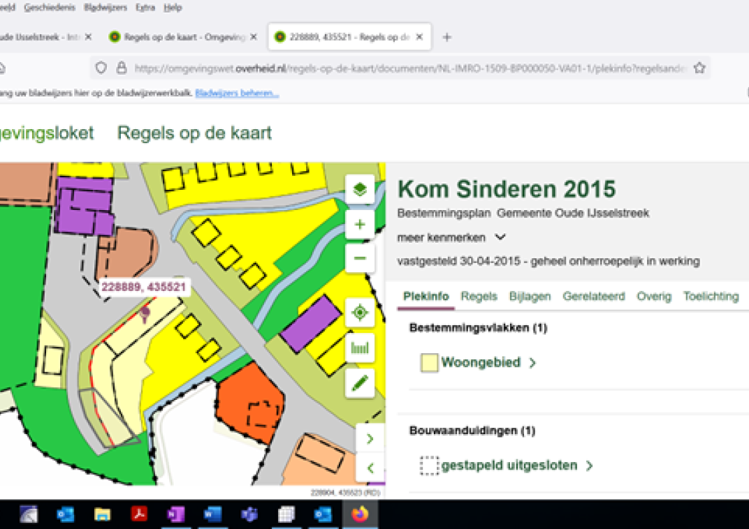 Uitsnede huidig omgevingsplan Kom Sinderen 2025 (woongebied)