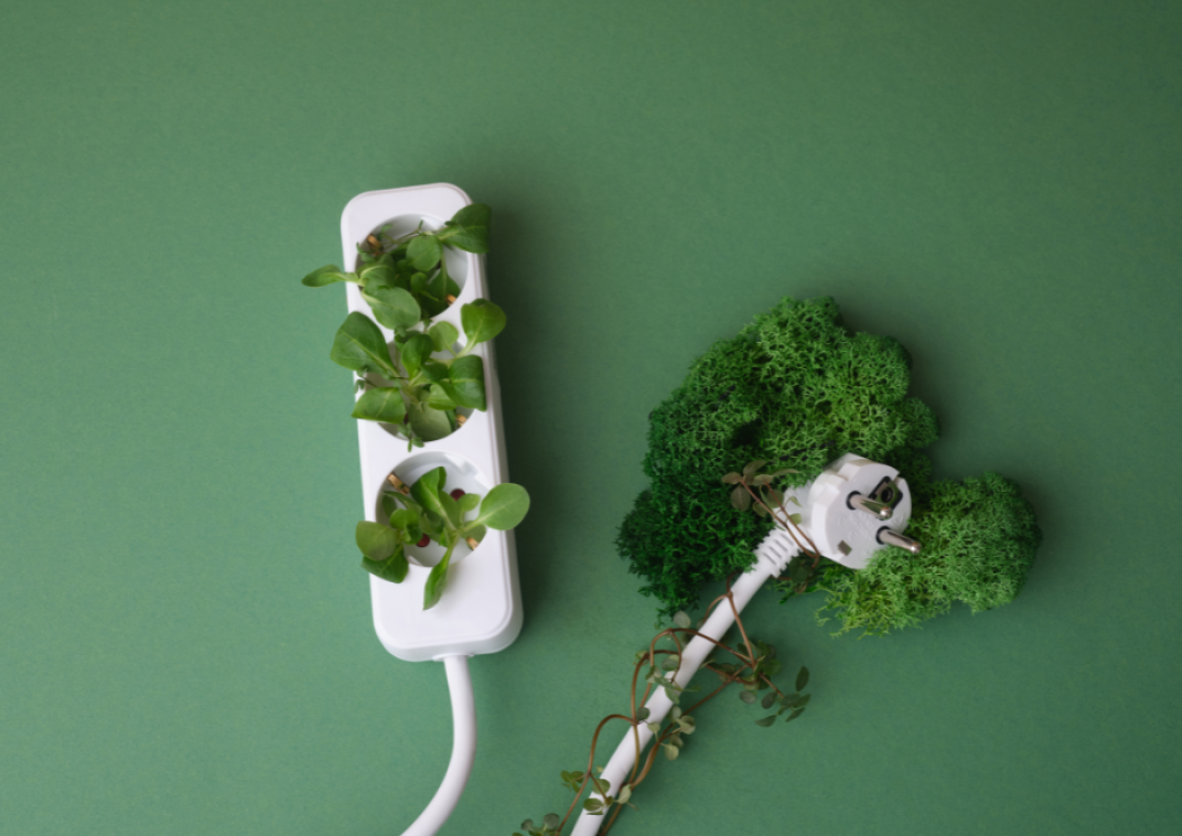 Een verlengsnoer met plantjes