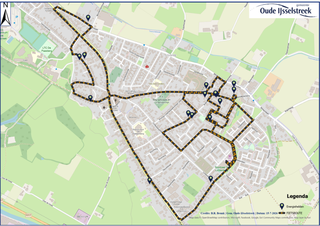 Overzichtskaart fietsroute energiehelden in Silvolde