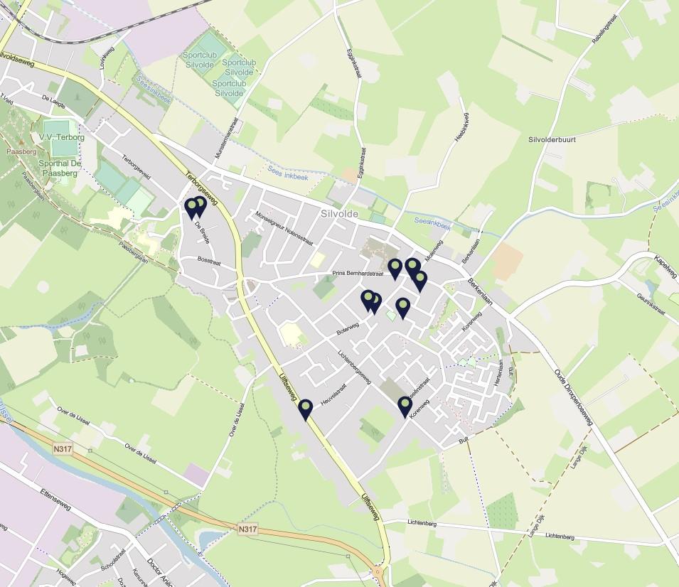 Luchtfoto: overzichtskaart locaties energiehelden in Silvolde