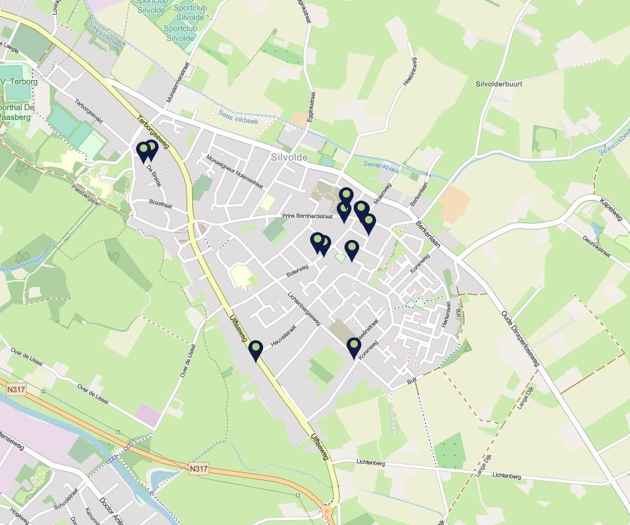 Luchtfoto: overzichtskaart locaties energiehelden in Silvolde