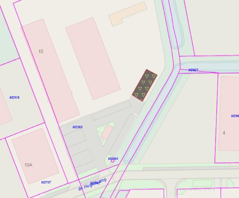 Luchtfoto met kadastrale grenzen. Voorgenomen vestiging recht van opstal aan De Hogenkamp 8 in Ulft