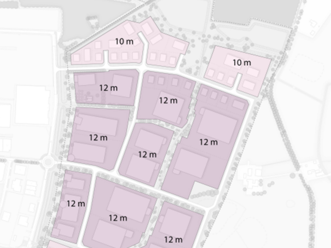Grafisch bewerkte luchtfoto: bouwhoogte kavels op het Varsseveld Industriepark
