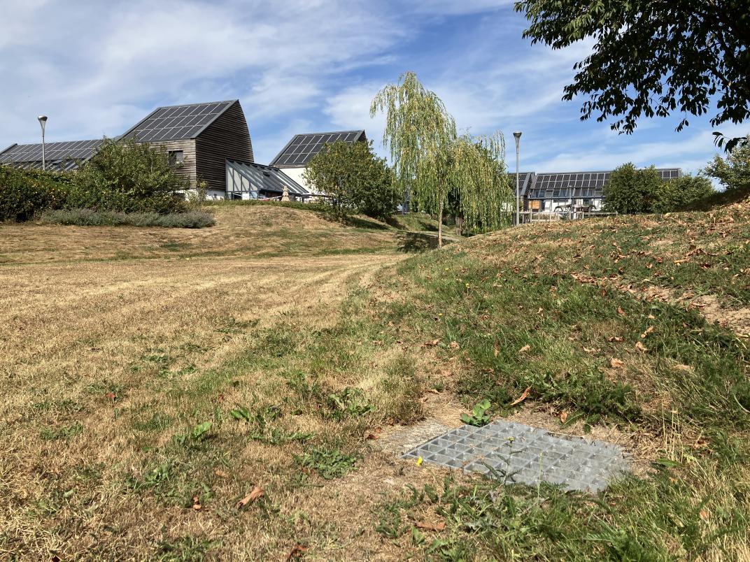 Een wadi aan de rand van een woonwijk in een stuk groen